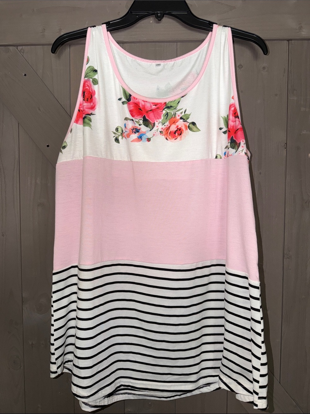Women's Pink Floral & Stripe Sleeveless Tank Top